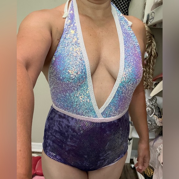 Circus Cirque Performance Dance Costume Leotard Bodysuit Purple Sparkles - Picture 3 of 7